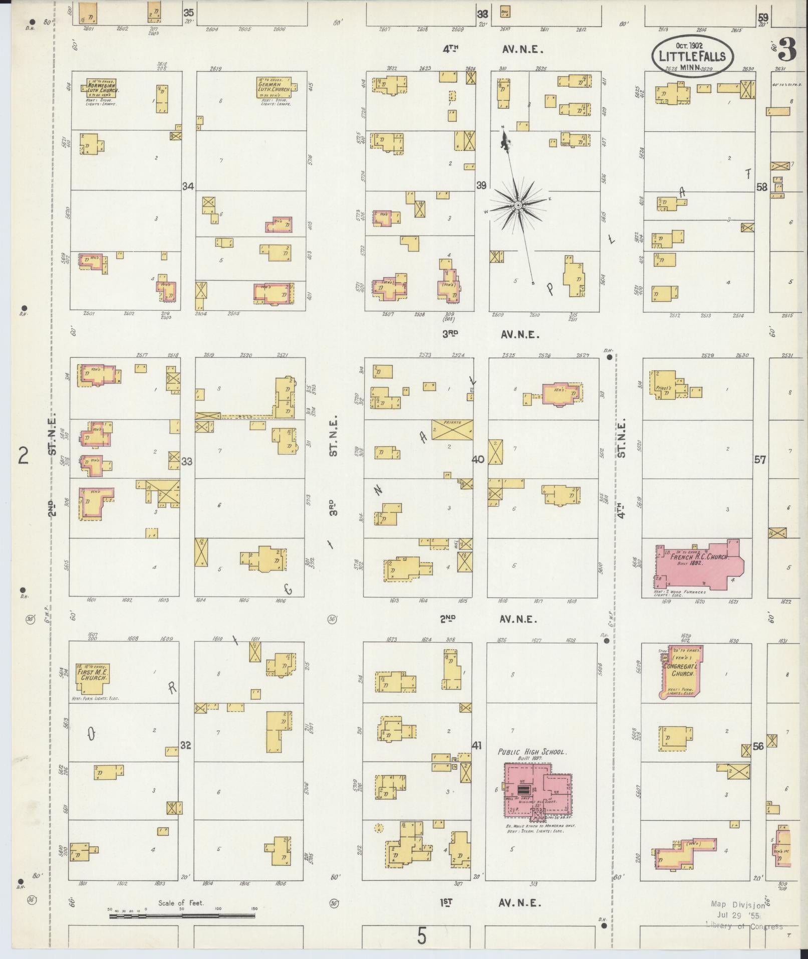 Sanborn Fire Insurance Map from Little Falls, Morrison County, Minnesota (1902), Sheet #0003 - Historic Sanborn Fire Insurance Map Print, vintage old map wall art, antique decor, genealogy gift, Minnesota Minnesota map