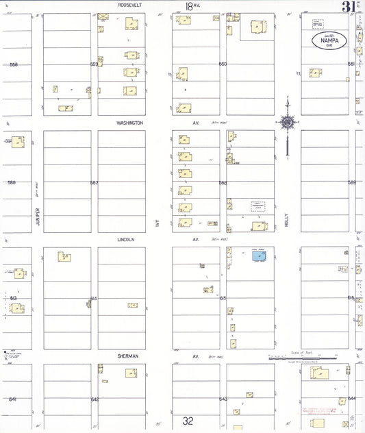 Sanborn Fire Insurance Map from Nampa, Canyon County, Idaho (1921), Sheet #0031 - Historic Sanborn Fire Insurance Map Print, vintage old map wall art, antique decor, genealogy gift, Idaho Idaho map