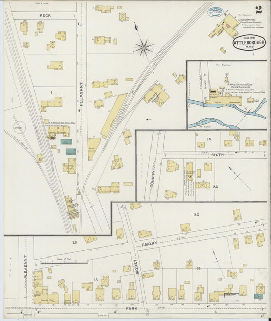 Sanborn Fire Insurance Map from Attleboro, Bristol County, Massachusetts (1894), Sheet #0002 - Historic Sanborn Fire Insurance Map Print, vintage old map wall art, antique decor, genealogy gift, Massachusetts Massachusetts map