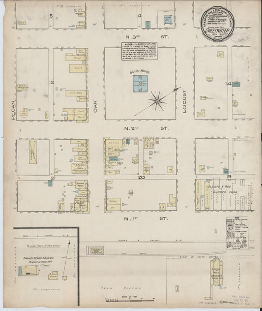 Sanborn Fire Insurance Map from Sweetwater, Nolan County, Texas (1885), Sheet #0001 - Historic Sanborn Fire Insurance Map Print, vintage old map wall art, antique decor, genealogy gift, Texas Texas map