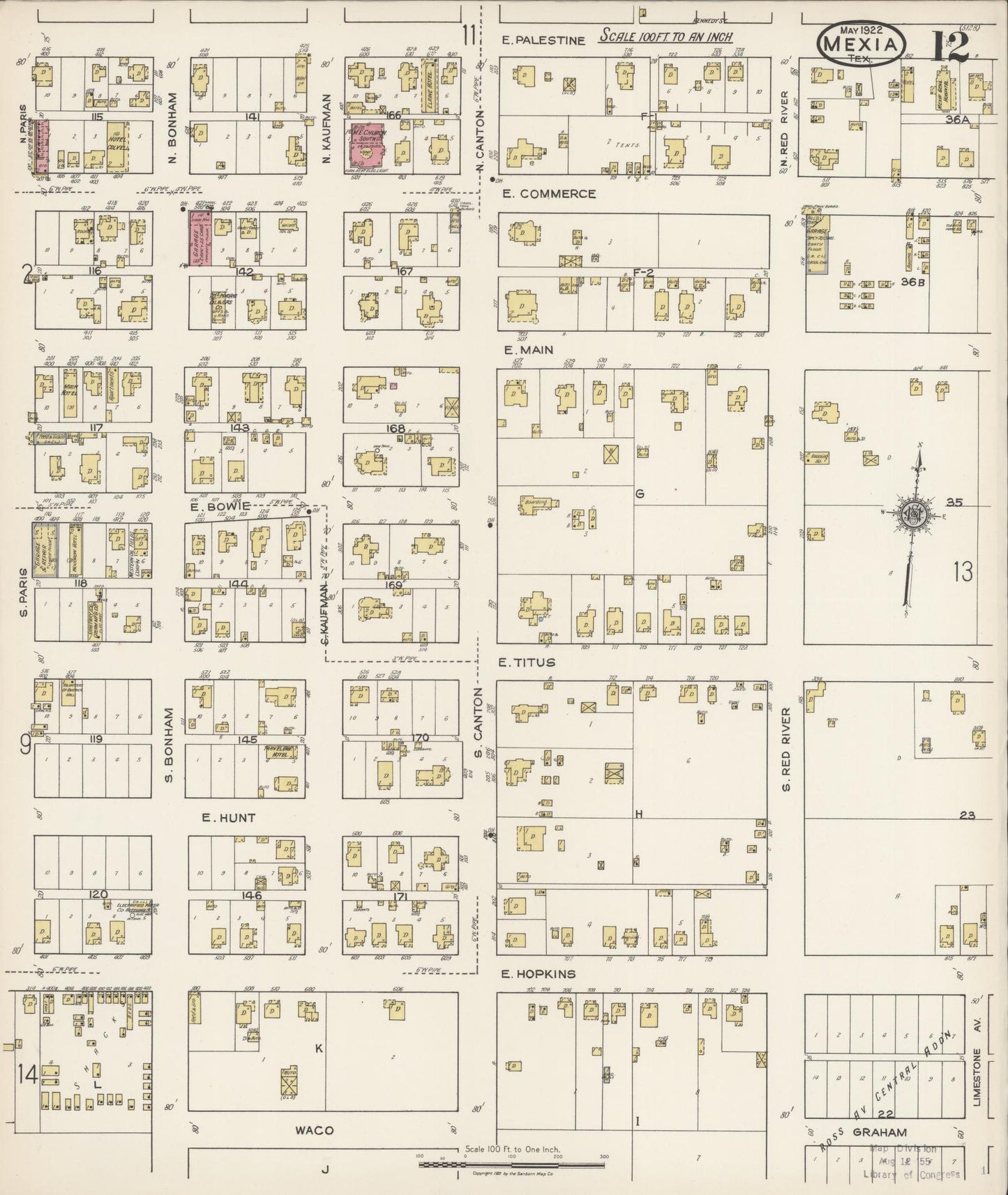 Sanborn Fire Insurance Map from Mexia, Limestone County, Texas (1922), Sheet #0012 - Historic Sanborn Fire Insurance Map Print, vintage old map wall art, antique decor, genealogy gift, Texas Texas map