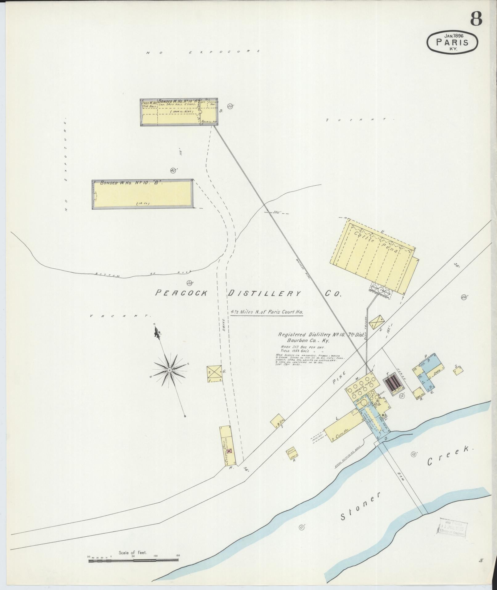 Sanborn Fire Insurance Map from Paris, Bourbon County, Kentucky (1896), Sheet #0008 - Historic Sanborn Fire Insurance Map Print, vintage old map wall art, antique decor, genealogy gift, Kentucky Kentucky map