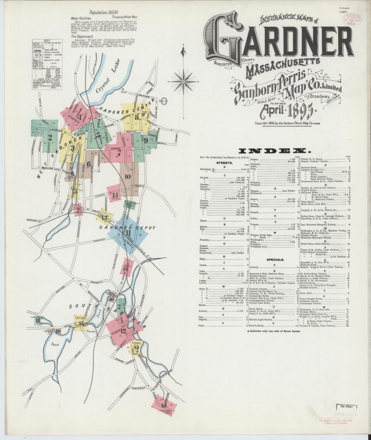 Sanborn Fire Insurance Map from Gardner, Worcester County, Massachusetts (1895), Sheet #0001 - Complete Map Set gallery image, historic Sanborn map, vintage wall art, Massachusetts Massachusetts