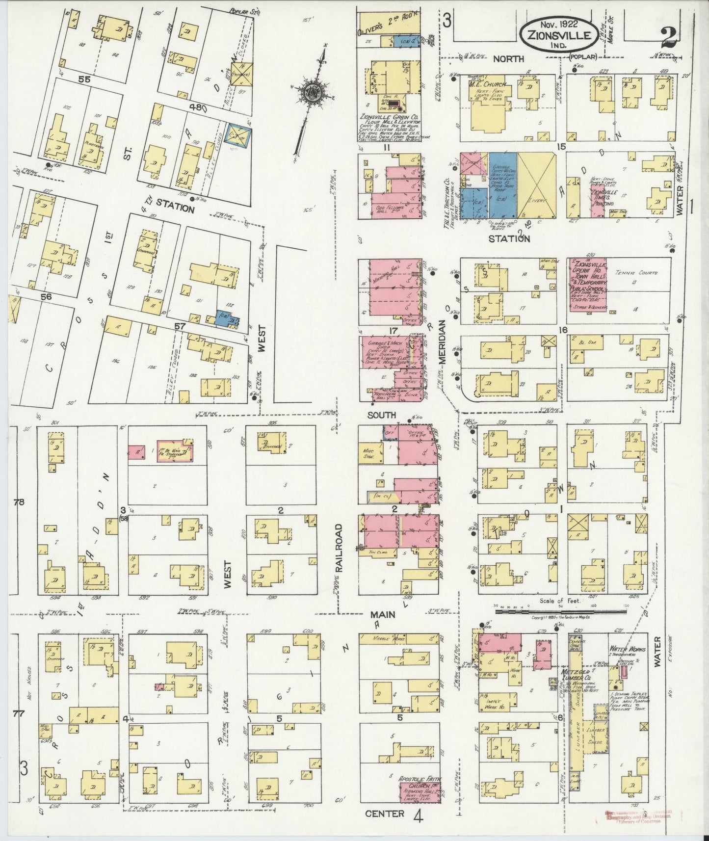 Sanborn Fire Insurance Map from Zionsville, Boone County, Indiana (1922), Sheet #0002 - Complete Map Set gallery image, historic Sanborn map, vintage wall art, Indiana Indiana