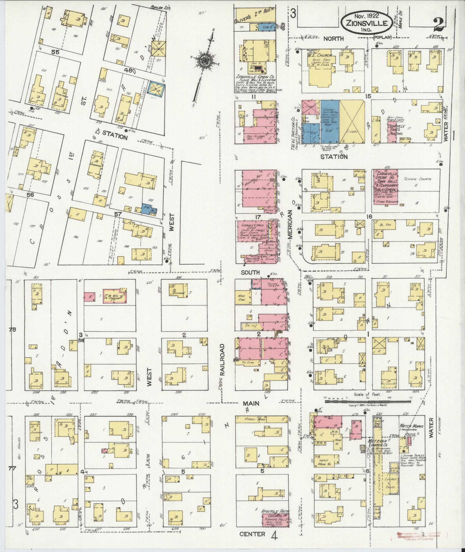 Sanborn Fire Insurance Map from Zionsville, Boone County, Indiana (1922), Sheet #0002 - Complete Map Set gallery image, historic Sanborn map, vintage wall art, Indiana Indiana