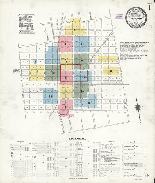Sanborn Fire Insurance Map from Colton, San Bernardino County, California (1911), Sheet #0001 - Complete Map Set gallery image, historic Sanborn map, vintage wall art, California California