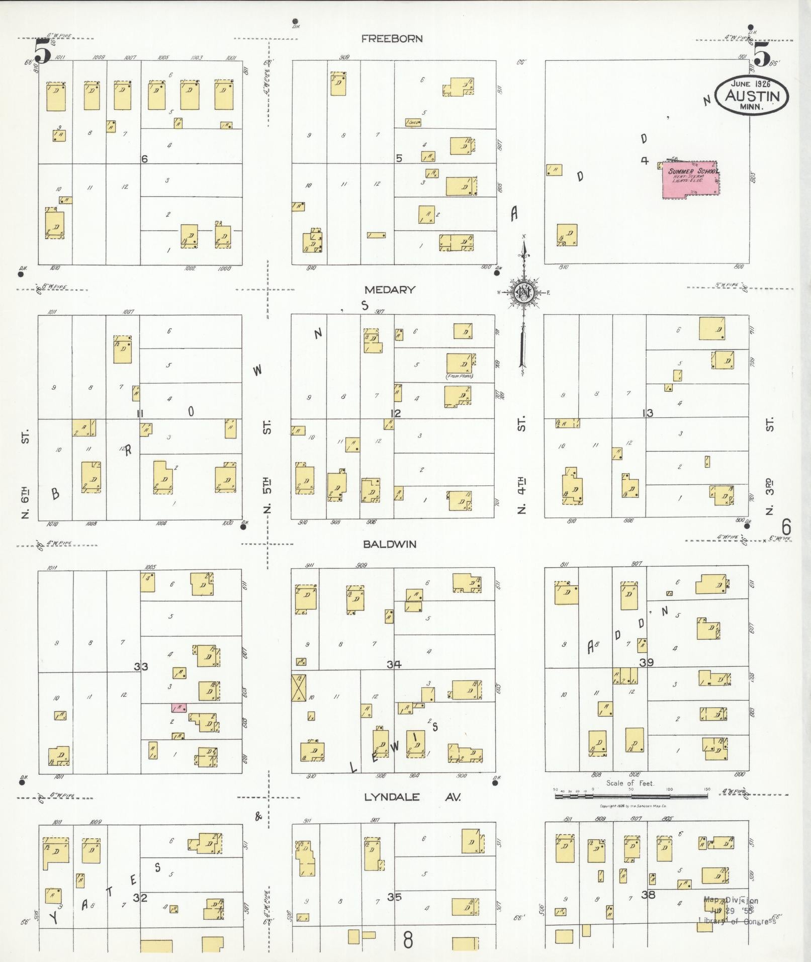 Sanborn Fire Insurance Map from Austin, Mower County, Minnesota (1926), Sheet #0005 - Historic Sanborn Fire Insurance Map Print, vintage old map wall art, antique decor, genealogy gift, Minnesota Minnesota map