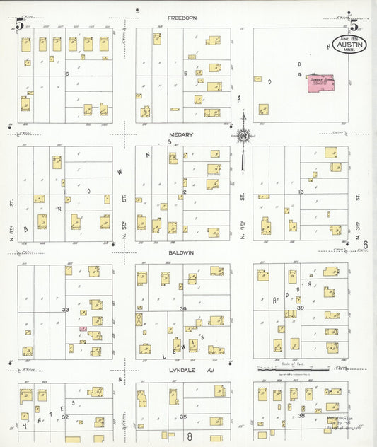 Sanborn Fire Insurance Map from Austin, Mower County, Minnesota (1926), Sheet #0005 - Historic Sanborn Fire Insurance Map Print, vintage old map wall art, antique decor, genealogy gift, Minnesota Minnesota map