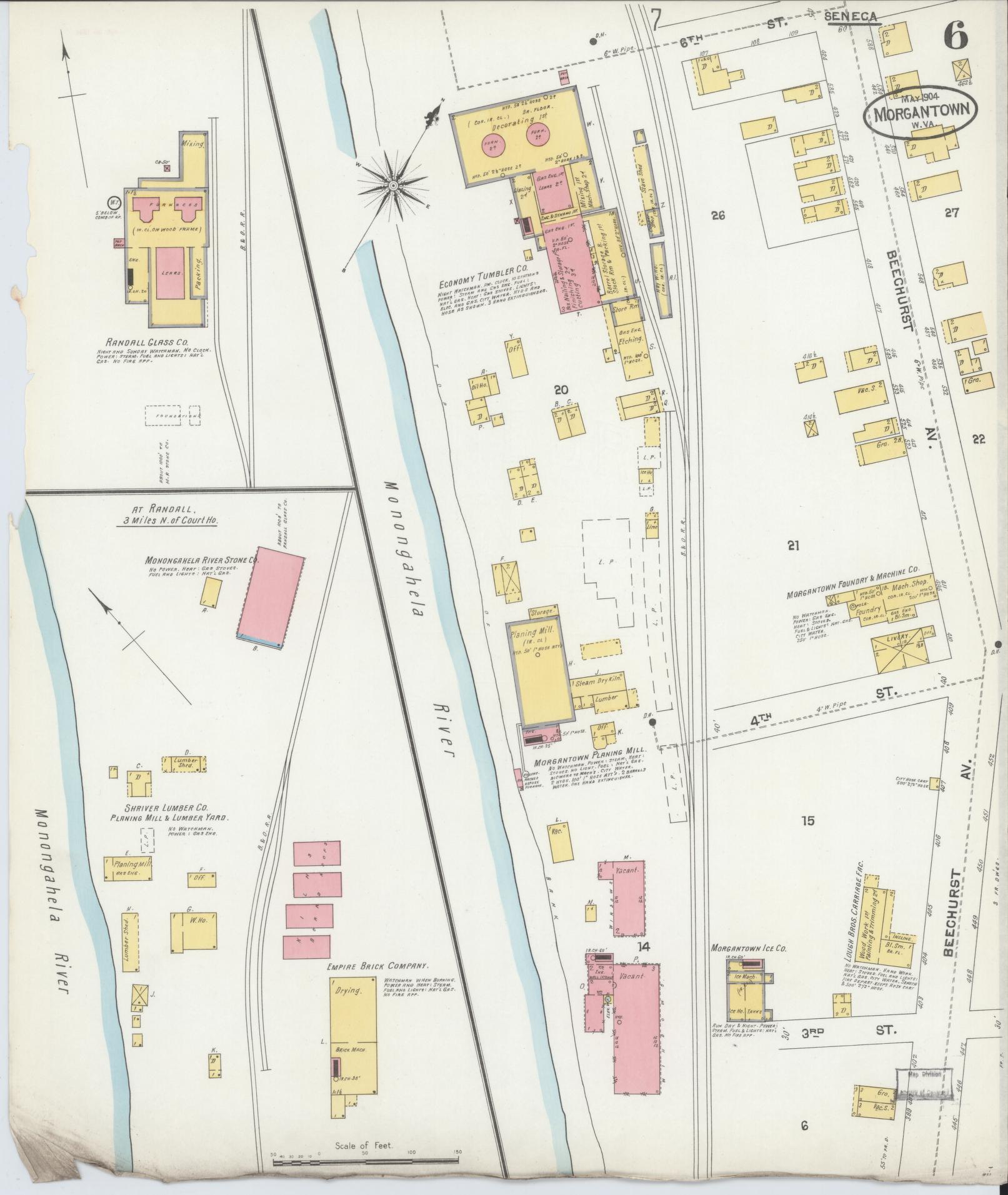 Sanborn Fire Insurance Map from Morgantown, Monongalia County, West Virginia (1904), Sheet #0006 - Complete Map Set gallery image, historic Sanborn map, vintage wall art, West Virginia West Virginia