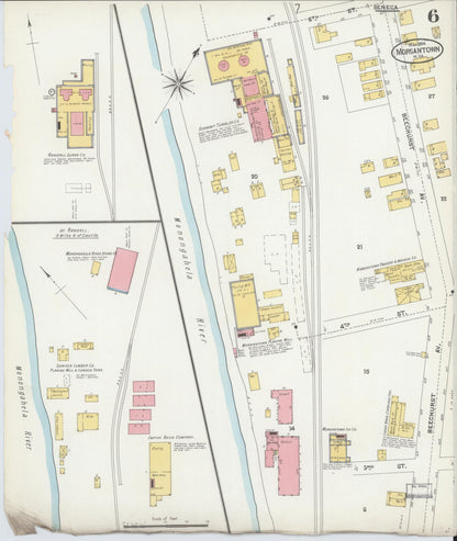Sanborn Fire Insurance Map from Morgantown, Monongalia County, West Virginia (1904), Sheet #0006 - Complete Map Set gallery image, historic Sanborn map, vintage wall art, West Virginia West Virginia
