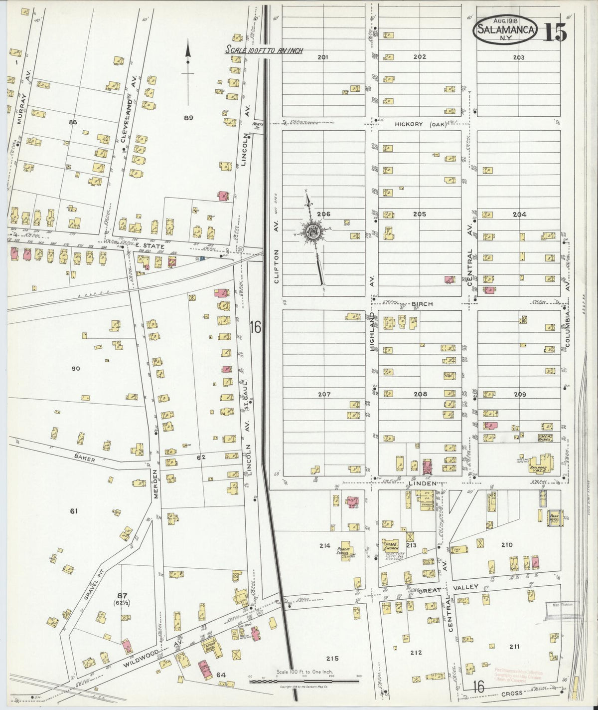 Sanborn Fire Insurance Map from Salamanca, Cattaraugus County, New York (1918), Sheet #0015 - Historic Sanborn Fire Insurance Map Print, vintage old map wall art, antique decor, genealogy gift, New York New York map