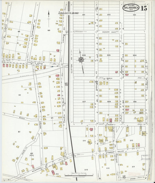 Sanborn Fire Insurance Map from Salamanca, Cattaraugus County, New York (1918), Sheet #0015 - Historic Sanborn Fire Insurance Map Print, vintage old map wall art, antique decor, genealogy gift, New York New York map
