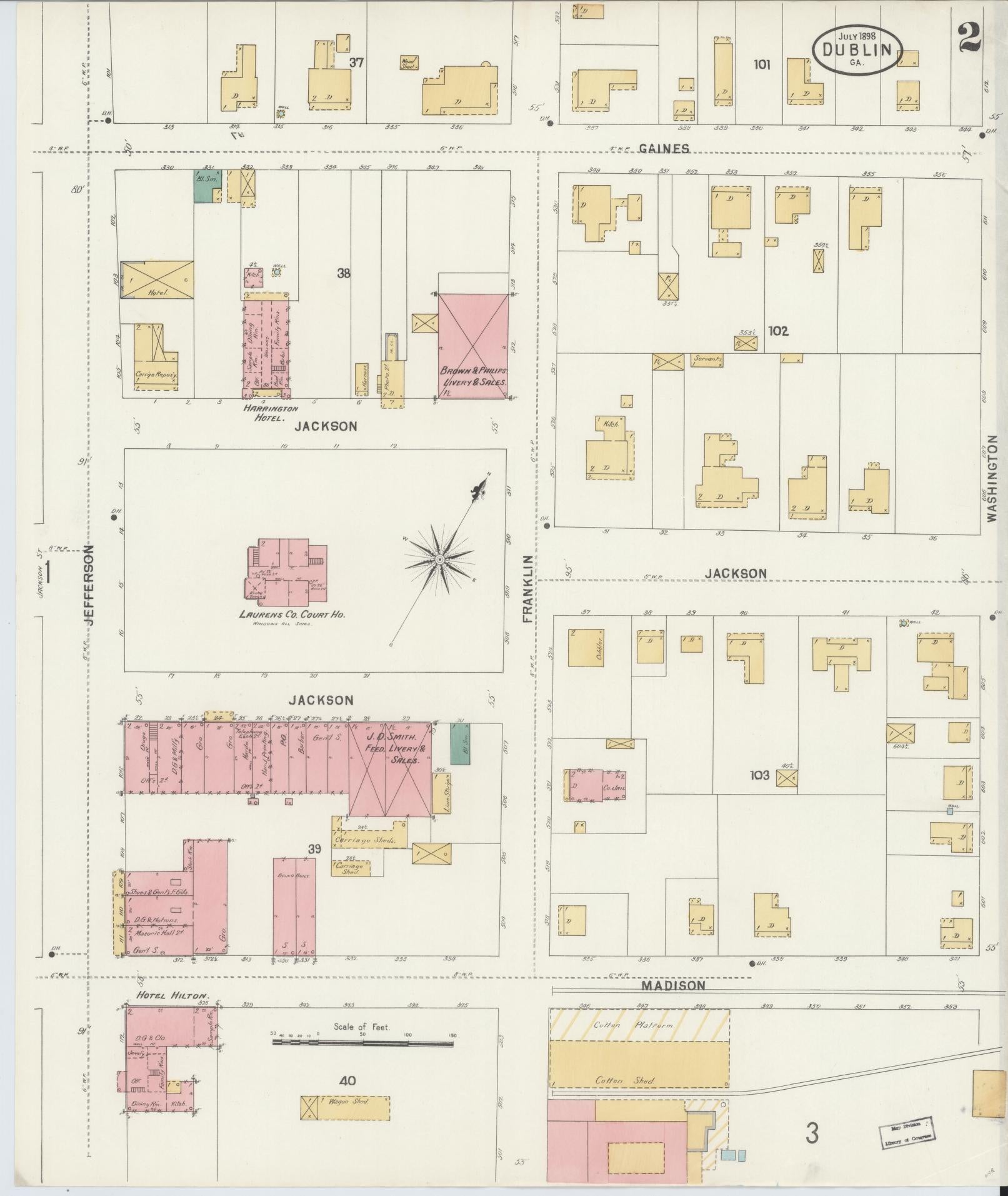 Sanborn Fire Insurance Map from Dublin, Laurens County, Georgia (1898), Sheet #0002 - Complete Map Set gallery image, historic Sanborn map, vintage wall art, Georgia Georgia