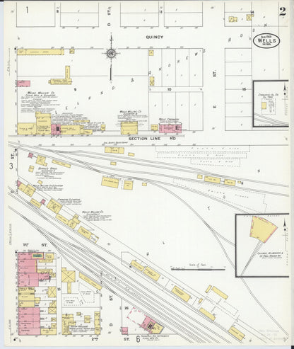 Sanborn Fire Insurance Map from Wells, Faribault County, Minnesota (1909), Sheet #0002 - Historic Sanborn Fire Insurance Map Print, vintage old map wall art, antique decor, genealogy gift, Minnesota Minnesota map