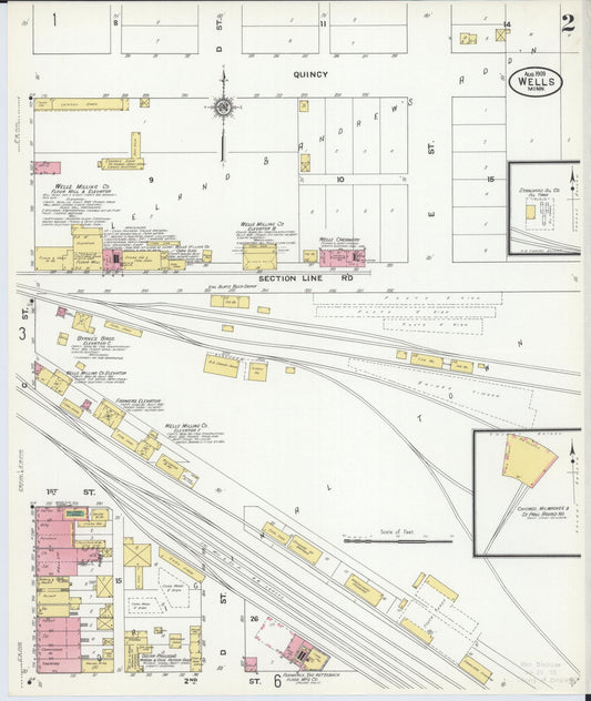 Sanborn Fire Insurance Map from Wells, Faribault County, Minnesota (1909), Sheet #0002 - Historic Sanborn Fire Insurance Map Print, vintage old map wall art, antique decor, genealogy gift, Minnesota Minnesota map