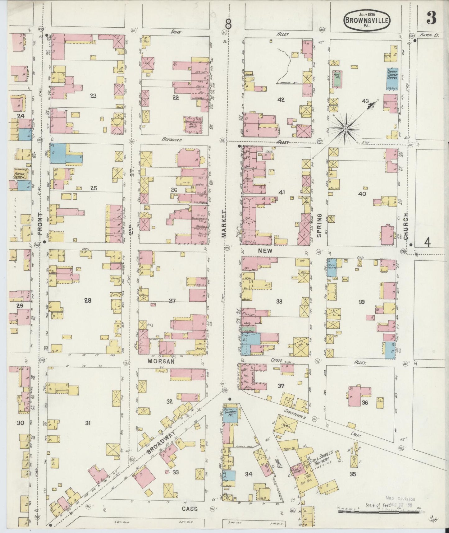 Sanborn Fire Insurance Map from Brownsville, Fayette County, Pennsylvania (1896), Sheet #0003 - Historic Sanborn Fire Insurance Map Print, vintage old map wall art, antique decor, genealogy gift, Pennsylvania Pennsylvania map