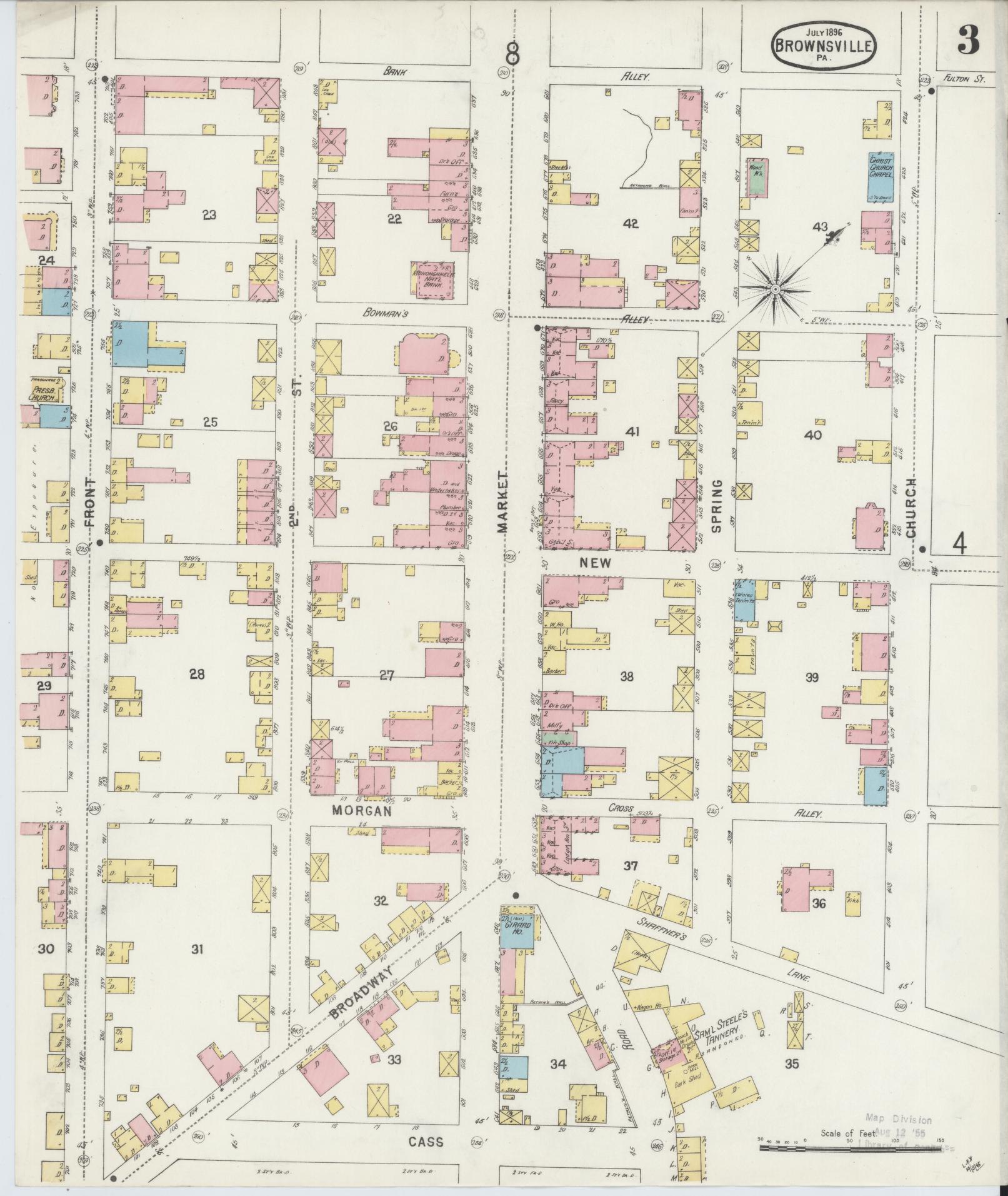 Sanborn Fire Insurance Map from Brownsville, Fayette County, Pennsylvania (1896), Sheet #0003 - Historic Sanborn Fire Insurance Map Print, vintage old map wall art, antique decor, genealogy gift, Pennsylvania Pennsylvania map