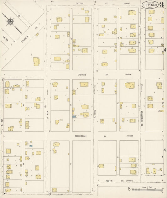 Sanborn Fire Insurance Map from Toppenish, Yakima County, Washington (1915), Sheet #0003 - Historic Sanborn Fire Insurance Map Print, vintage old map wall art, antique decor, genealogy gift, Washington Washington map