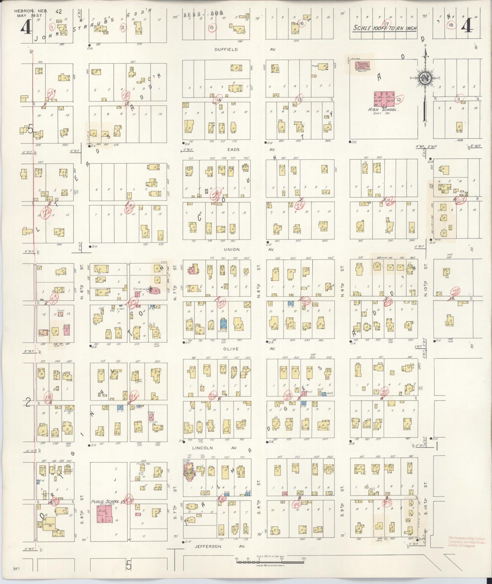 Sanborn Fire Insurance Map from Hebron, Thayer County, Nebraska (1944), Sheet #0004 - Historic Sanborn Fire Insurance Map Print, vintage old map wall art, antique decor, genealogy gift, Nebraska Nebraska map