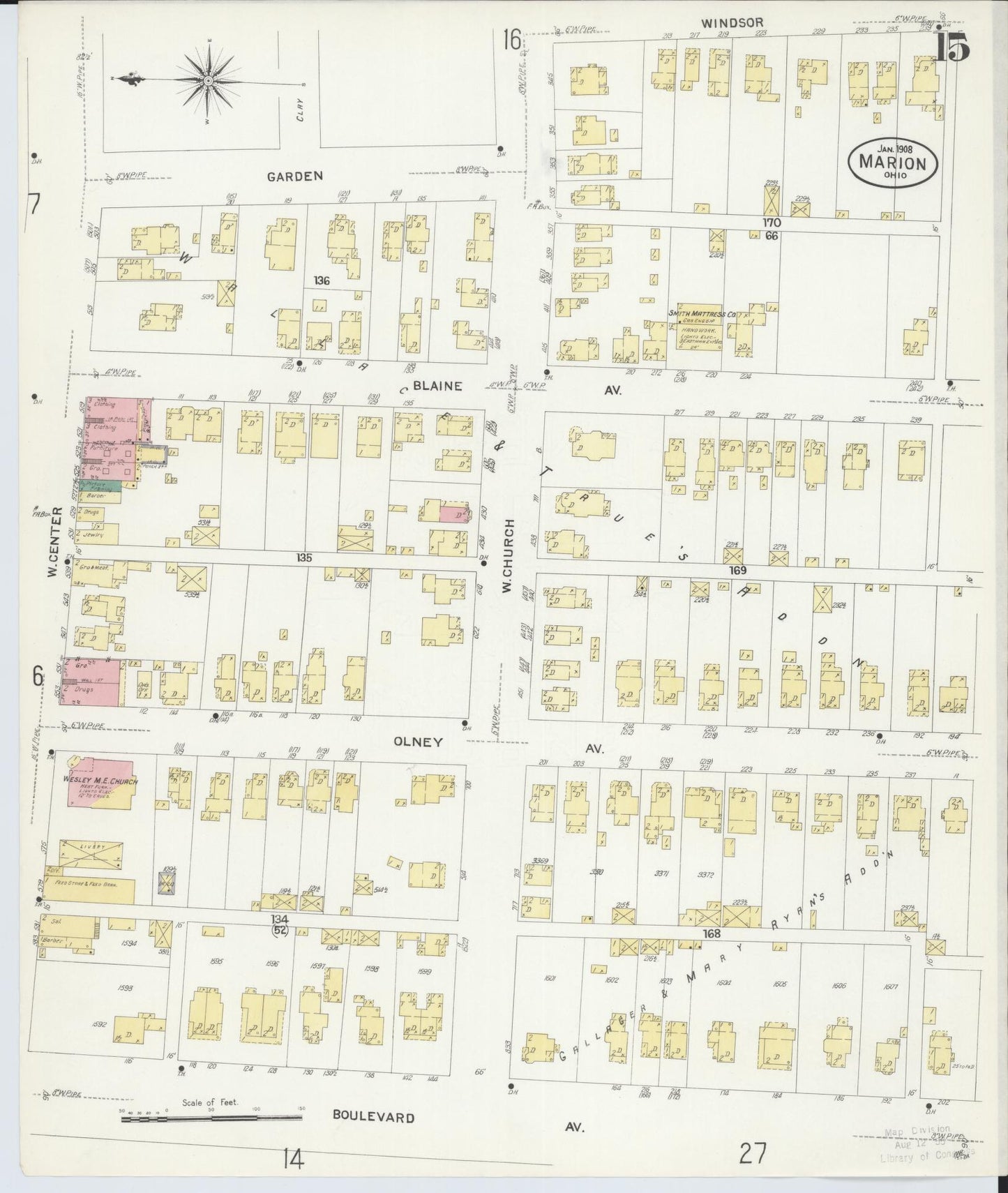 Sanborn Fire Insurance Map from Marion, Marion County, Ohio (1908), Sheet #0015 - Complete Map Set gallery image, historic Sanborn map, vintage wall art, Ohio Ohio