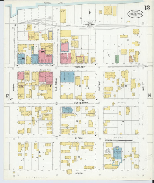 Sanborn Fire Insurance Map from Houghton, Houghton County, Michigan (1900), Sheet #0013 - Historic Sanborn Fire Insurance Map Print, vintage old map wall art, antique decor, genealogy gift, Michigan Michigan map