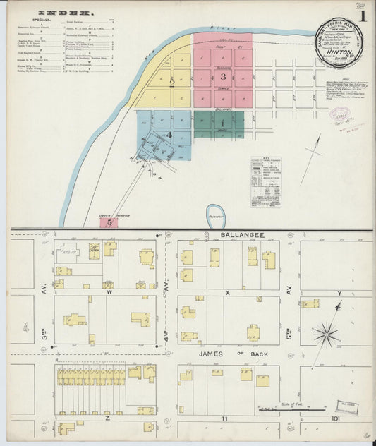 Sanborn Fire Insurance Map from Hinton, Summer County, West Virginia (1893), Sheet #0001 - Historic Sanborn Fire Insurance Map Print, vintage old map wall art, antique decor, genealogy gift, West Virginia West Virginia map