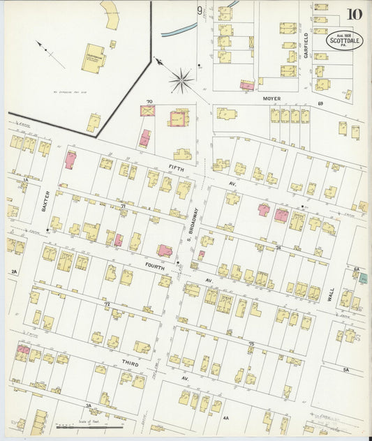 Sanborn Fire Insurance Map from Scottdale, Westmoreland County, Pennsylvania (1908), Sheet #0010 - Historic Sanborn Fire Insurance Map Print, vintage old map wall art, antique decor, genealogy gift, Pennsylvania Pennsylvania map