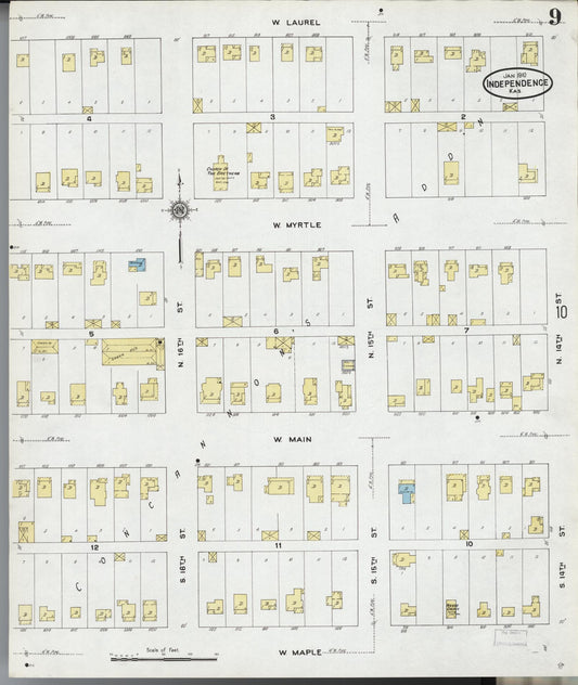 Sanborn Fire Insurance Map from Independence, Montgomery County, Kansas (1910), Sheet #0009 - Historic Sanborn Fire Insurance Map Print, vintage old map wall art, antique decor, genealogy gift, Kansas Kansas map