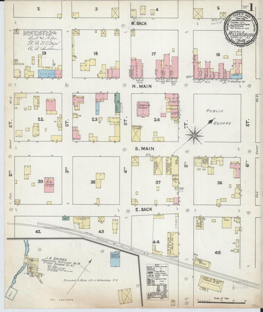 Sanborn Fire Insurance Map from Millersburg, Bourbon County, Kentucky (1891), Sheet #0001 - Historic Sanborn Fire Insurance Map Print, vintage old map wall art, antique decor, genealogy gift, Kentucky Kentucky map