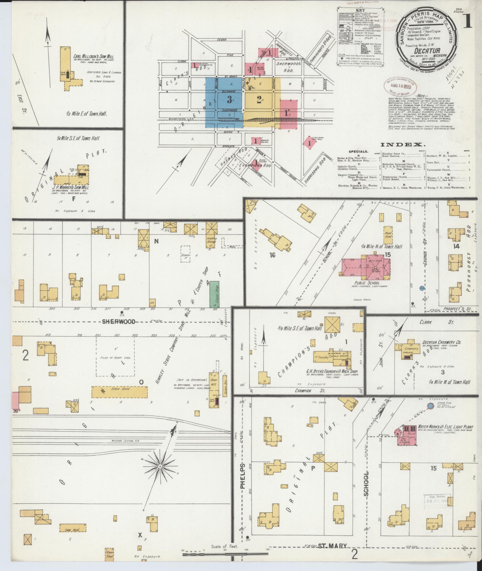 Sanborn Fire Insurance Map from Decatur, Van Buren County, Michigan (1899), Sheet #0001 - Complete Map Set gallery image, historic Sanborn map, vintage wall art, Michigan Michigan
