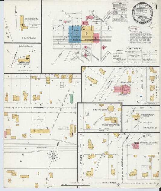 Sanborn Fire Insurance Map from Decatur, Van Buren County, Michigan (1899), Sheet #0001 - Complete Map Set gallery image, historic Sanborn map, vintage wall art, Michigan Michigan