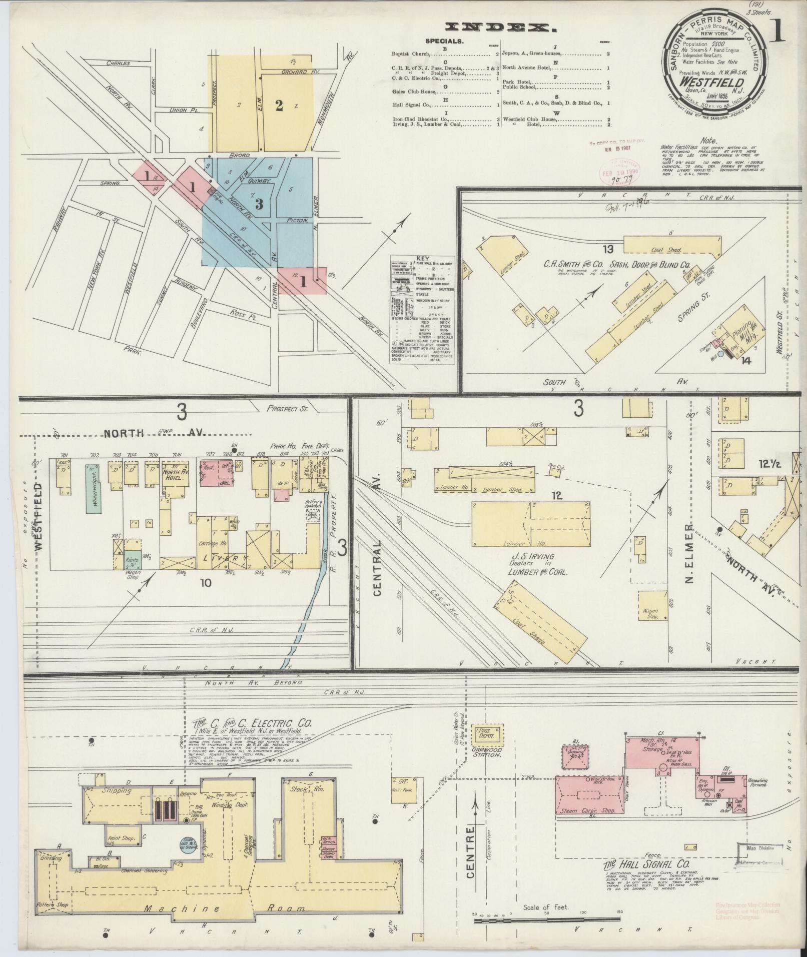 Sanborn Fire Insurance Map from Westfield, Union County, New Jersey. (1896) – Historic Sanborn Fire Insurance Map Print
