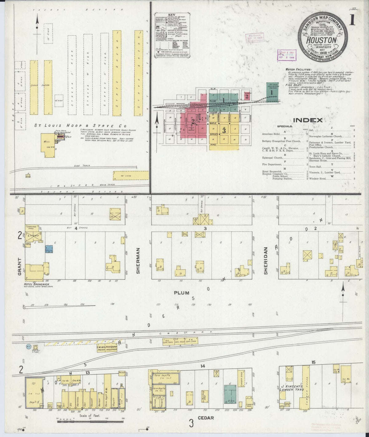Sanborn Fire Insurance Map from Houston, Houston County, Minnesota (1909), Sheet #0001 - Complete Map Set gallery image, historic Sanborn map, vintage wall art, Minnesota Minnesota