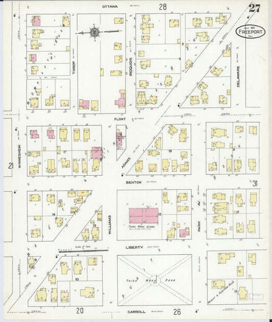 Sanborn Fire Insurance Map from Freeport, Stephenson County, Illinois (1910), Sheet #0027 - Historic Sanborn Fire Insurance Map Print, vintage old map wall art, antique decor, genealogy gift, Illinois Illinois map