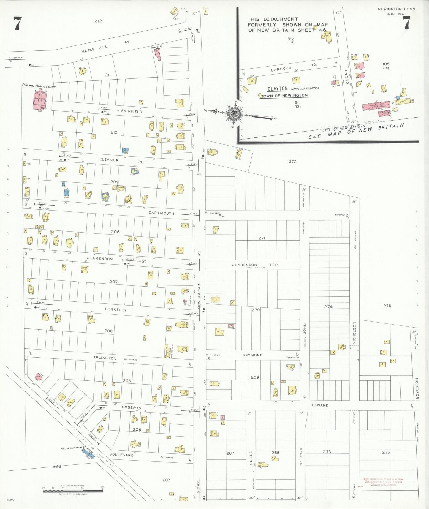 Sanborn Fire Insurance Map from Newington, Hartford County, Connecticut (1941), Sheet #0007 - Historic Sanborn Fire Insurance Map Print, vintage old map wall art, antique decor, genealogy gift, Connecticut Connecticut map