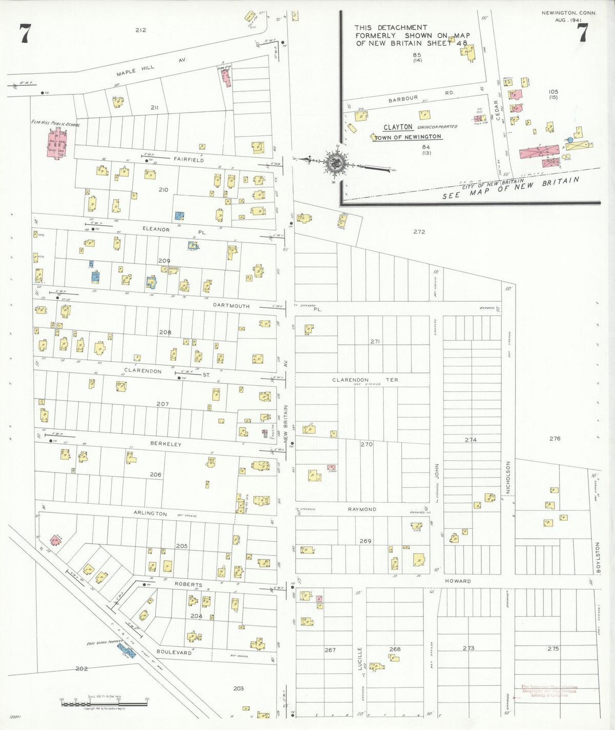 Sanborn Fire Insurance Map from Newington, Hartford County, Connecticut (1941), Sheet #0007 - Historic Sanborn Fire Insurance Map Print, vintage old map wall art, antique decor, genealogy gift, Connecticut Connecticut map