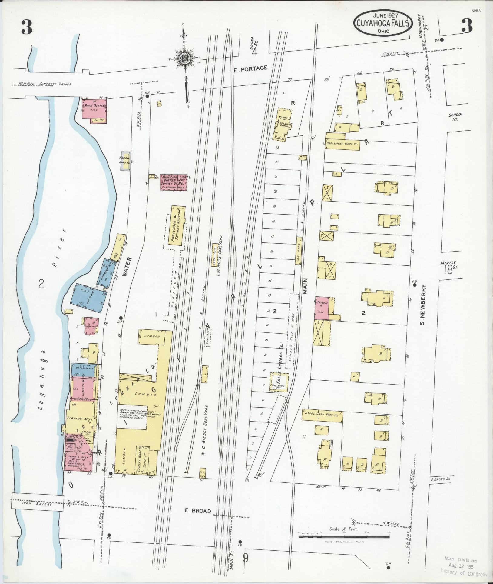 Sanborn Fire Insurance Map from Cuyahoga Falls, Summit County, Ohio (1927), Sheet #0003 - Complete Map Set gallery image, historic Sanborn map, vintage wall art, Ohio Ohio