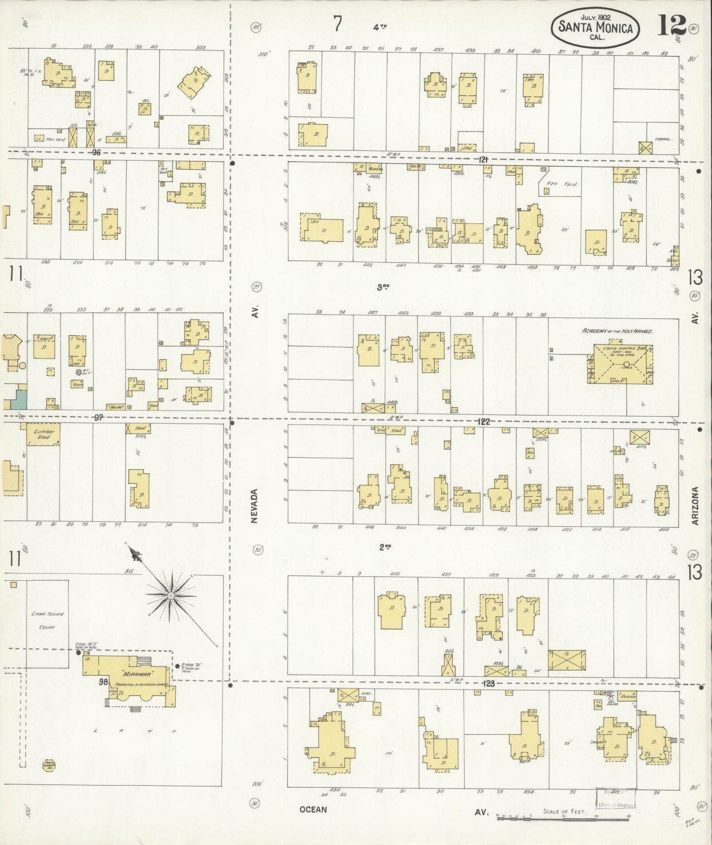 Sanborn Fire Insurance Map from Santa Monica, Los Angeles County, California (1902), Sheet #0012 - Complete Map Set gallery image, historic Sanborn map, vintage wall art, California California