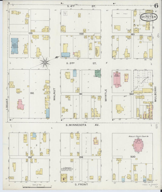Sanborn Fire Insurance Map from Saint Peter, Nicollet County, Minnesota (1894), Sheet #0006 - Historic Sanborn Fire Insurance Map Print, vintage old map wall art, antique decor, genealogy gift, Minnesota Minnesota map