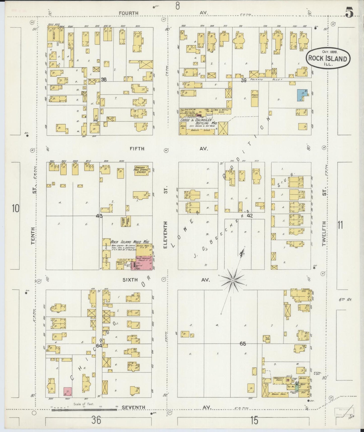 Sanborn Fire Insurance Map from Rock Island, Rock Island County, Illinois (1898), Sheet #0005 - Historic Sanborn Fire Insurance Map Print, vintage old map wall art, antique decor, genealogy gift, Illinois Illinois map