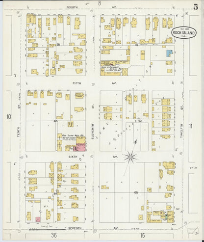 Sanborn Fire Insurance Map from Rock Island, Rock Island County, Illinois (1898), Sheet #0005 - Historic Sanborn Fire Insurance Map Print, vintage old map wall art, antique decor, genealogy gift, Illinois Illinois map
