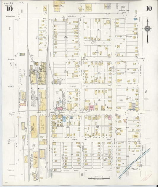 Sanborn Fire Insurance Map from Eunice, Saint Landry Parish, Louisiana (1950), Sheet #0010 - Historic Sanborn Fire Insurance Map Print, vintage old map wall art, antique decor, genealogy gift, Louisiana Louisiana map