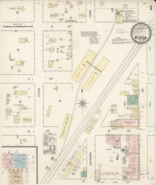 Sanborn Fire Insurance Map from Dixon, Solano County, California (1888), Sheet #0001 - Complete Map Set gallery image, historic Sanborn map, vintage wall art, California California