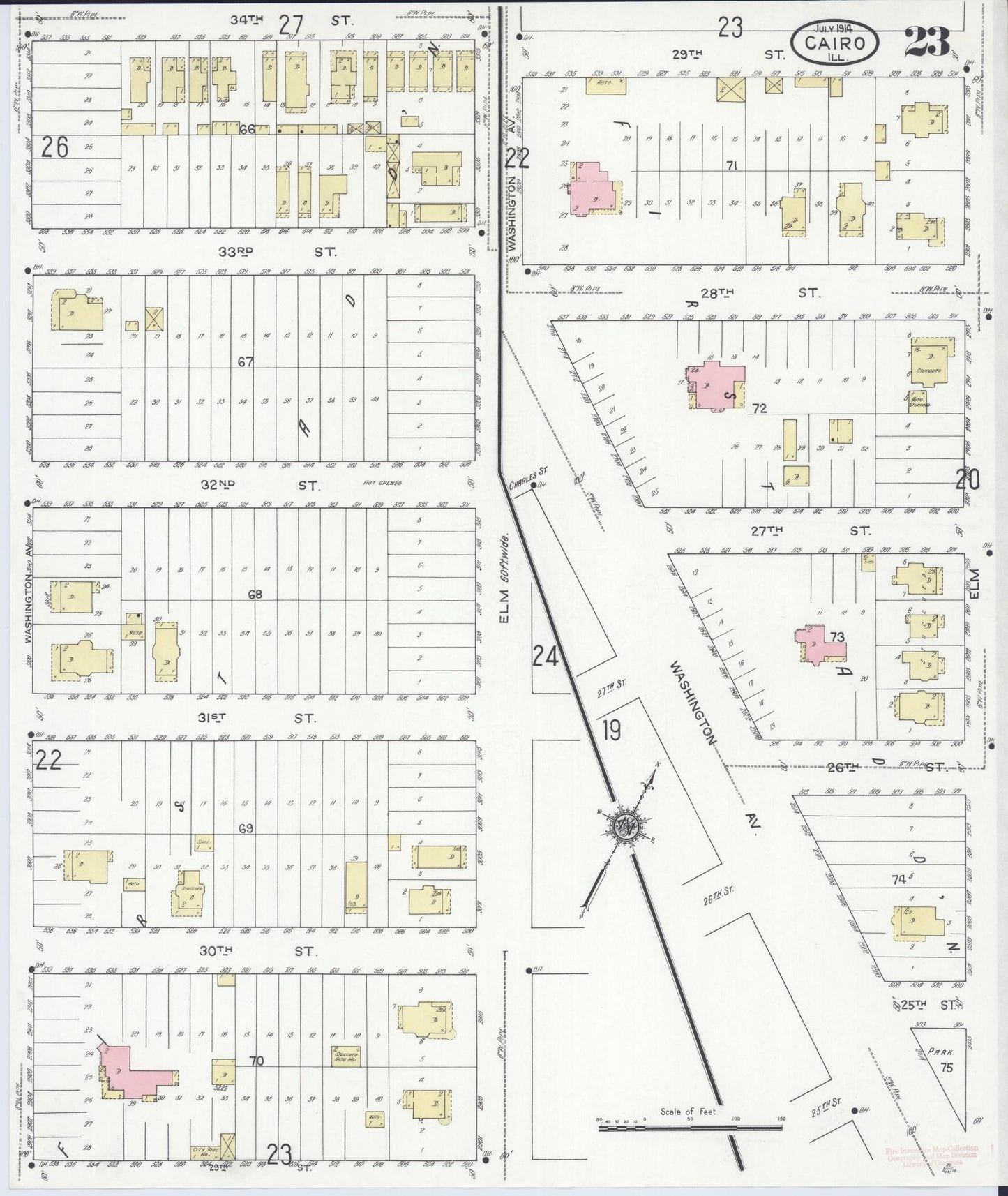 Sanborn Fire Insurance Map from Cairo, Alexander County, Illinois (1914), Sheet #0023 - Complete Map Set gallery image, historic Sanborn map, vintage wall art, Illinois Illinois
