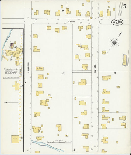 Sanborn Fire Insurance Map from Camden, Ouachita County, Arkansas (1907), Sheet #0005 - Historic Sanborn Fire Insurance Map Print, vintage old map wall art, antique decor, genealogy gift, Arkansas Arkansas map