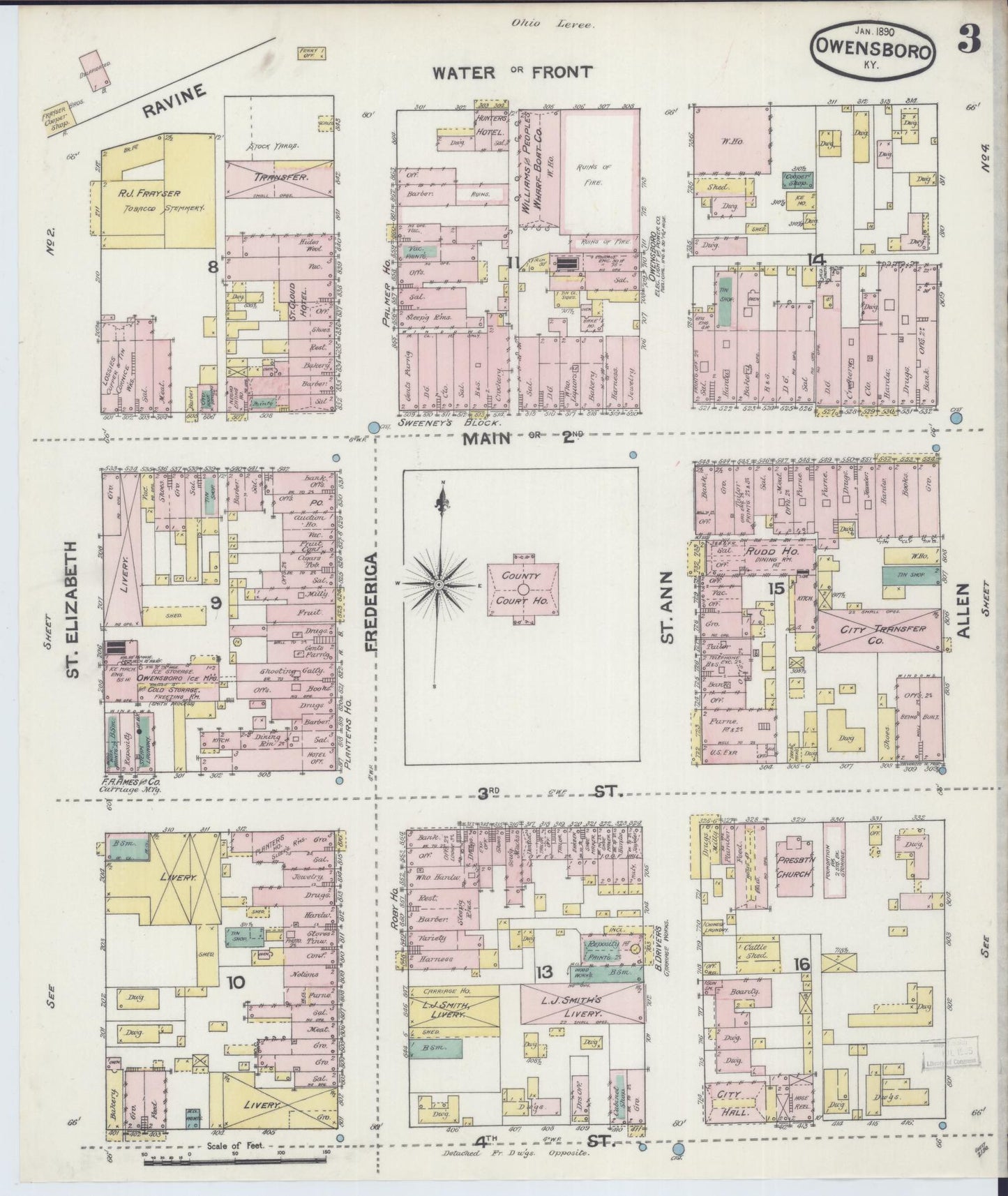 Sanborn Fire Insurance Map from Owensboro, Daviess County, Kentucky (1890), Sheet #0003 - Complete Map Set gallery image, historic Sanborn map, vintage wall art, Kentucky Kentucky