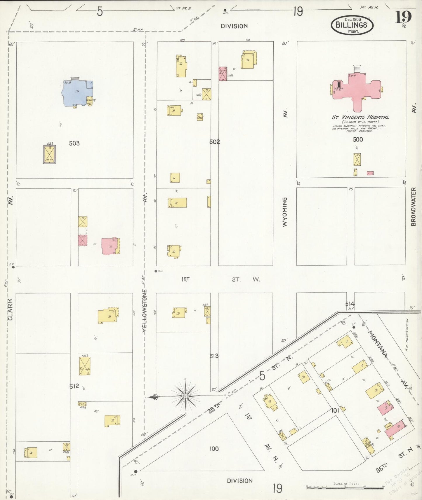 Sanborn Fire Insurance Map from Billings, Yellowstone County, Montana (1903), Sheet #0019 - Historic Sanborn Fire Insurance Map Print, vintage old map wall art, antique decor, genealogy gift, Montana Montana map