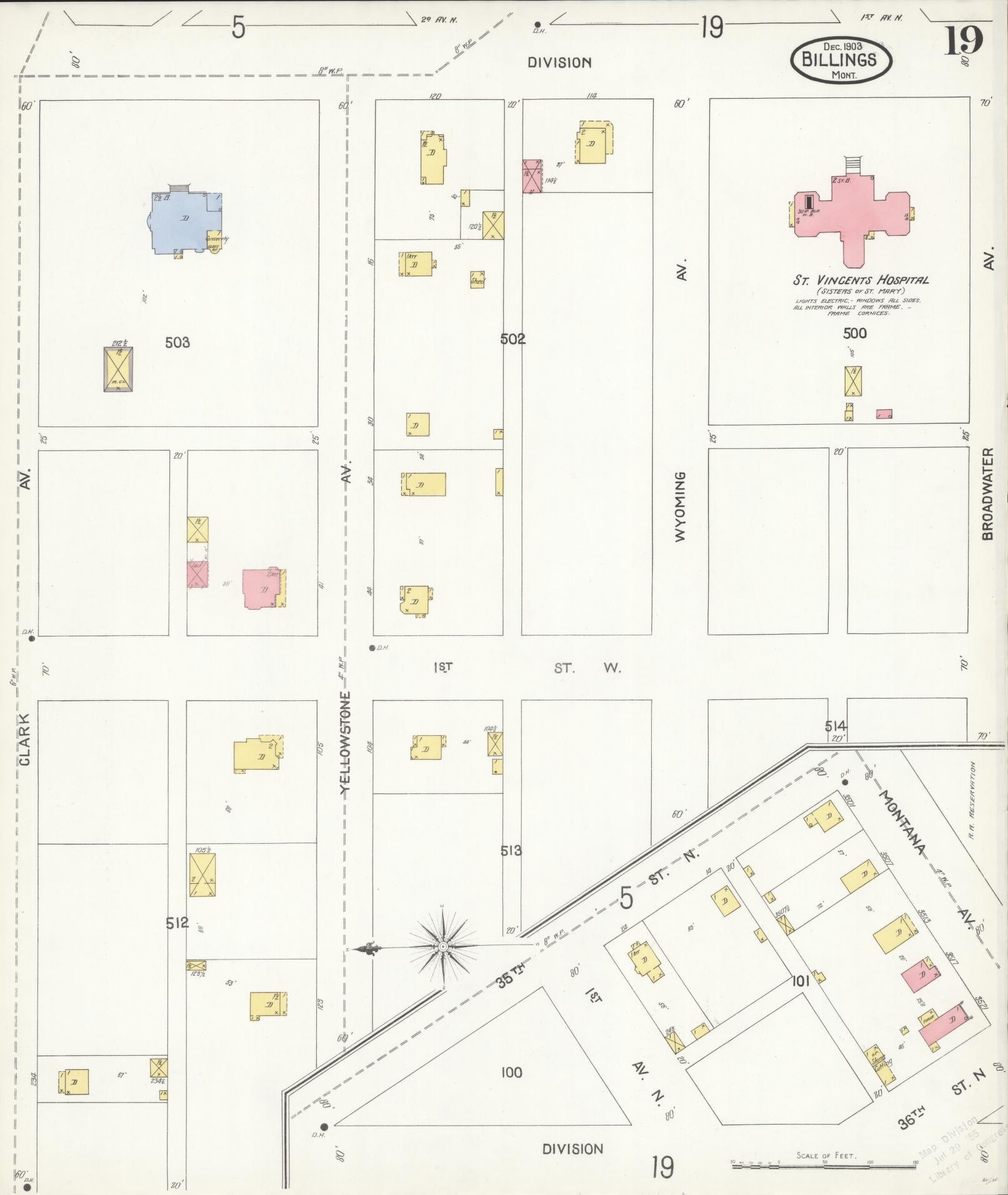 Sanborn Fire Insurance Map from Billings, Yellowstone County, Montana (1903), Sheet #0019 - Historic Sanborn Fire Insurance Map Print, vintage old map wall art, antique decor, genealogy gift, Montana Montana map