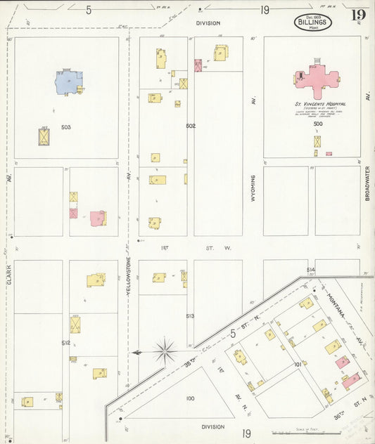 Sanborn Fire Insurance Map from Billings, Yellowstone County, Montana (1903), Sheet #0019 - Historic Sanborn Fire Insurance Map Print, vintage old map wall art, antique decor, genealogy gift, Montana Montana map