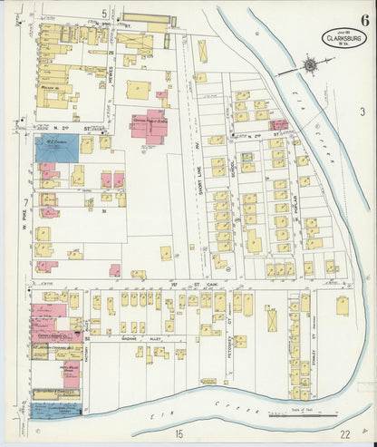 Sanborn Fire Insurance Map from Clarksburg, Harrison County, West Virginia (1911), Sheet #0006 - Complete Map Set gallery image, historic Sanborn map, vintage wall art, West Virginia West Virginia